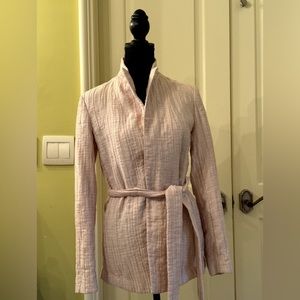 Massimo Dutti Women's Light Pink Stand Collar Long Sleeve Belted Jacket …